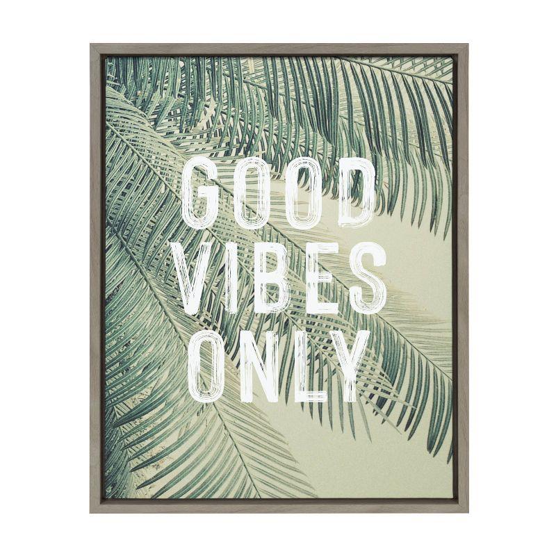 18" x 24" Sylvie Vintage Tropical Palms Good Vibes Only Canvas: Wall Display, Quote Art - Kate & Laurel All Things Decor