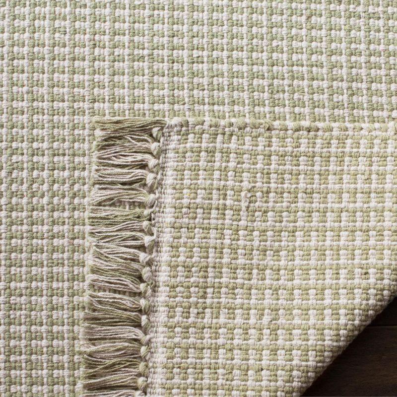 Ivory and Green Handwoven Cotton Runner Rug