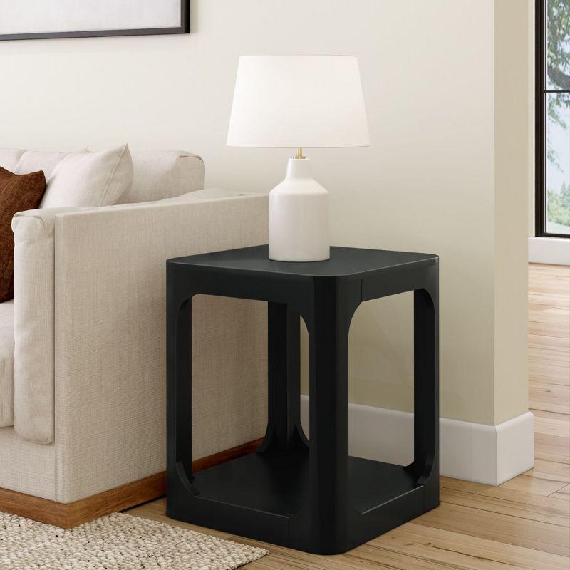 Forma Black Solid Pine Wood Square Side Table with Shelf