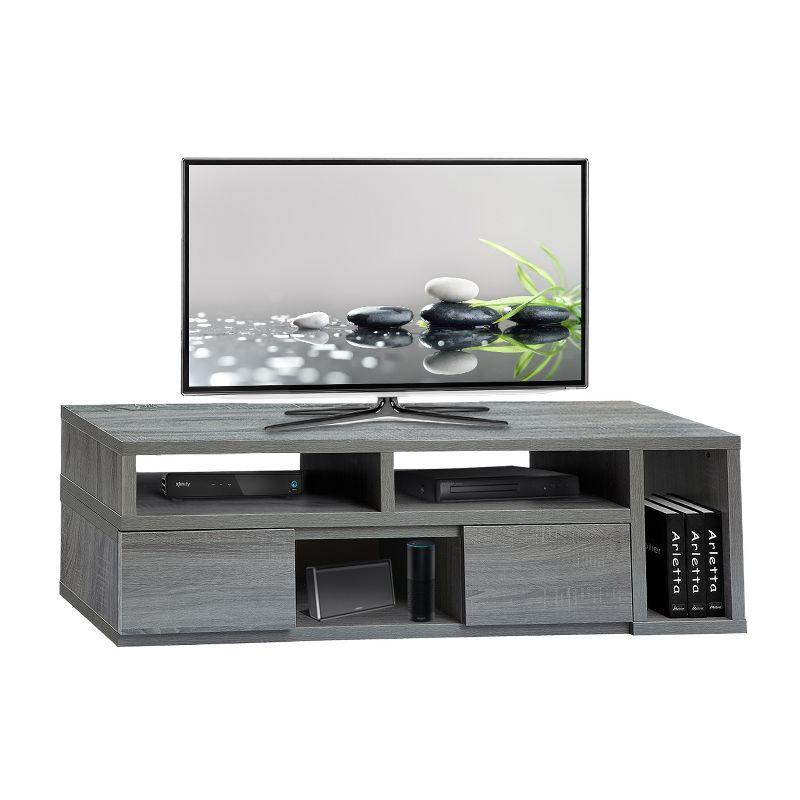 Adjustable TV Stand for TVs up to 65" Console Gray - Techni Mobili: Expandable, with Open Shelves & Metal Hardware