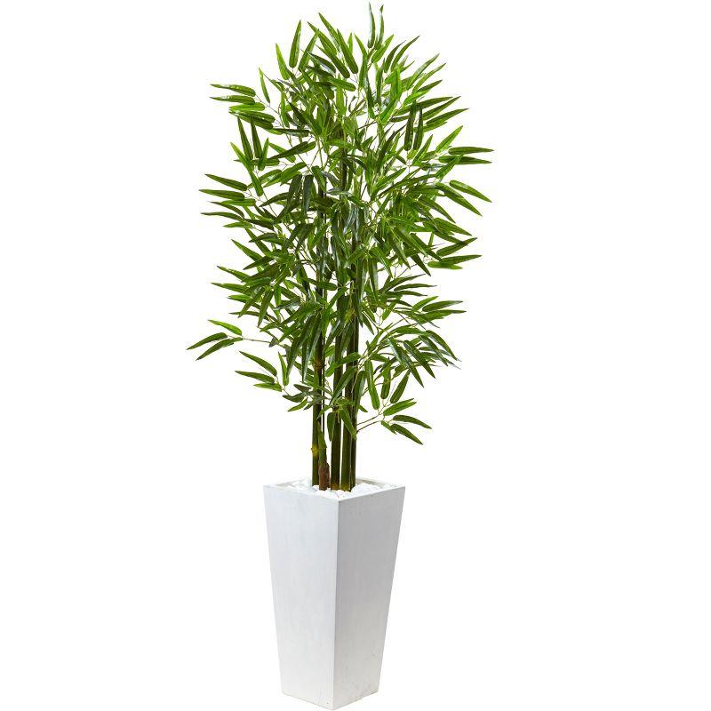 Nearly Natural Bamboo Tree with White Planter, UV Resistant (Indoor/Outdoor)