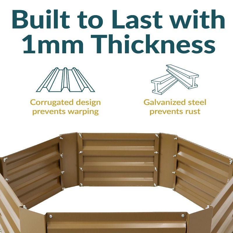 Sunnydaze Raised Hot Dip Galvanized Steel Hexagon Garden Bed for Plants, Vegetables, and Flowers - 40" W x 11" Deep - Brown