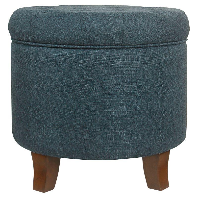 Indigo Round Tufted Storage Ottoman with Wood Legs