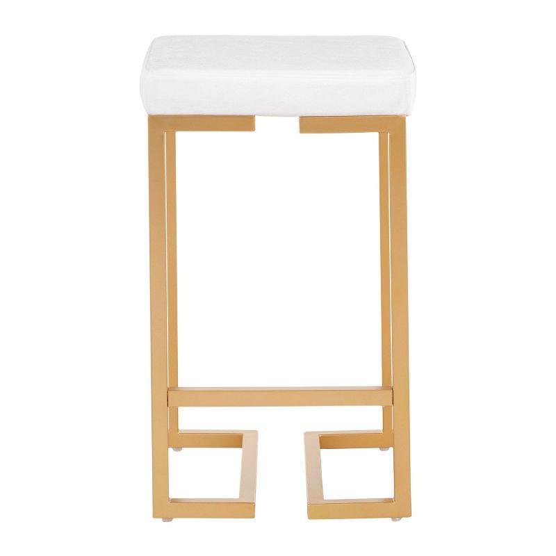 Set of 2 Midas 26" Gold Frame & White Velvet Seat Counter Height Barstool - LumiSource