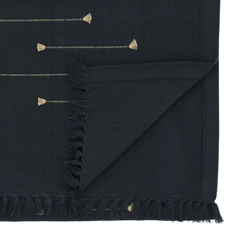 Black Cotton Fringe Line Design Table Runner