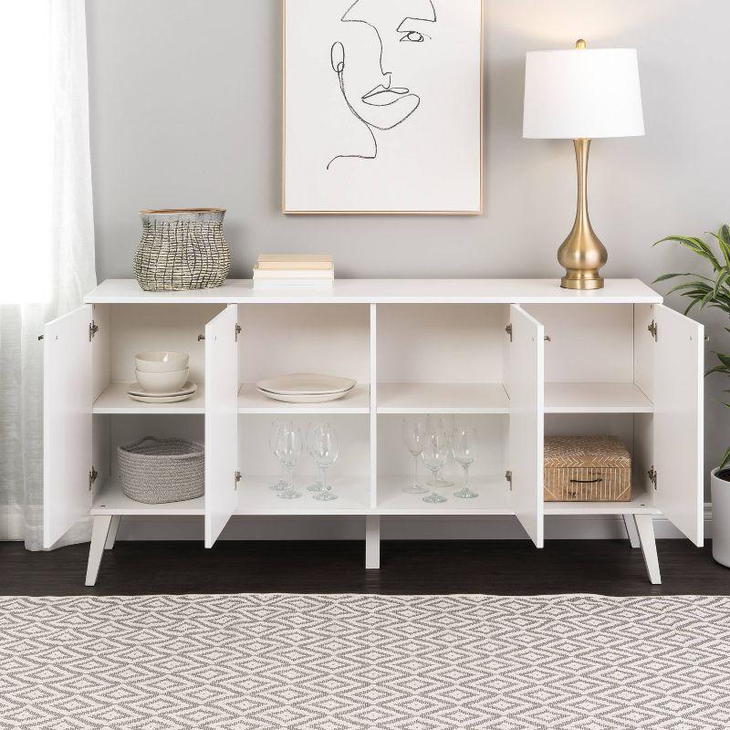 Milo Mid-Century Modern 4 Door Buffet Server White - Prepac: Laminated Storage Cabinet, CARB Certified