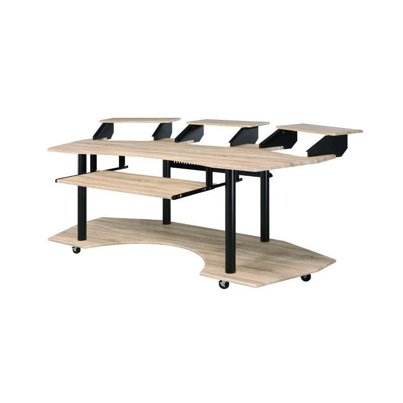 Acme Furniture Eleazar 3 Stands Computer Desk Natural Oak: Metal Frame, Veneer Surface, Hutch Storage