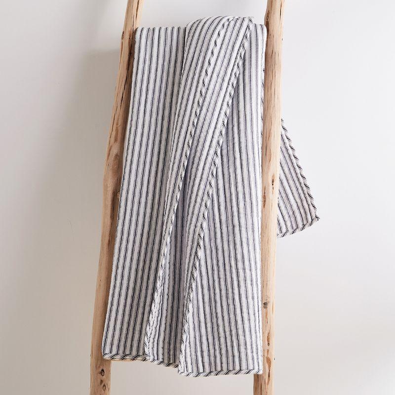 Tobago Stripe Charcoal Cotton Reversible Quilted Throw