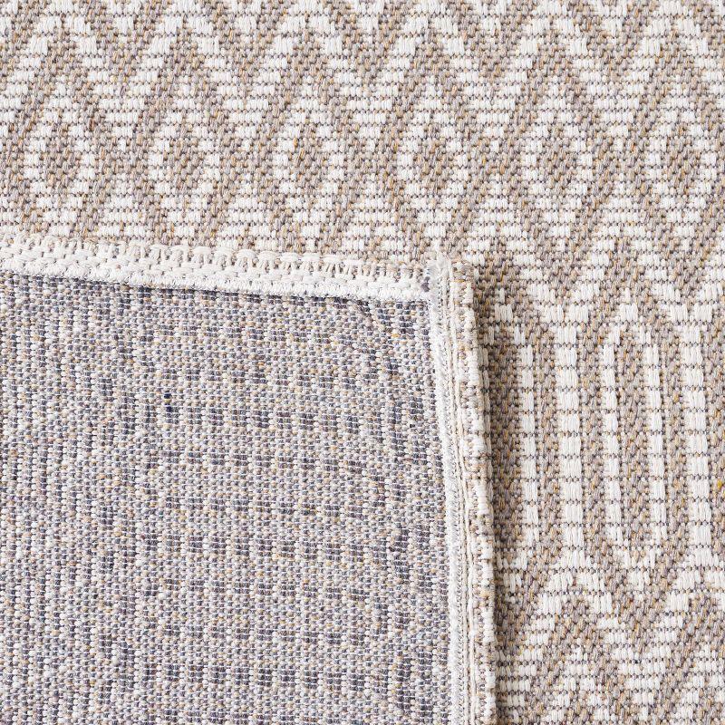 Taupe and Cream Geometric Wool 4' x 6' Area Rug