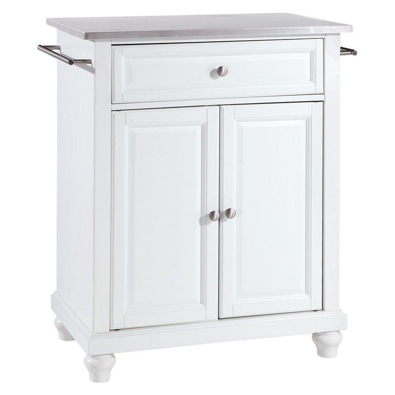 Cambridge Stainless Steel Top Portable Kitchen Island - White - Crosley: Hardwood Frame, Adjustable Shelves