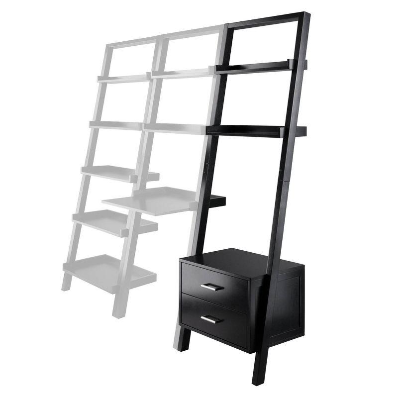 69.36" Bellamy Leaning Shelf with Storage Black - Winsome: Contemporary Design, 2 Drawers & Open Display