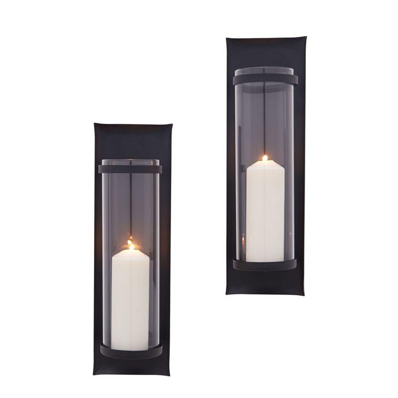 Black Iron and Glass Wall Sconce Light Set of 2