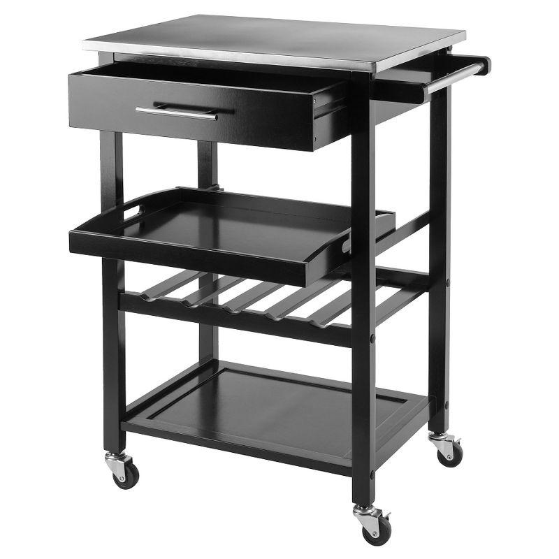 Anthony Stainless Steel Top Kitchen Cart Wood/Black - Winsome: Mobile Island, Wine Storage, Towel Rack