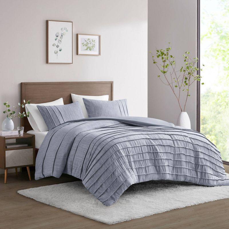 Gray Pleated Microfiber Full/Queen Duvet Cover Set