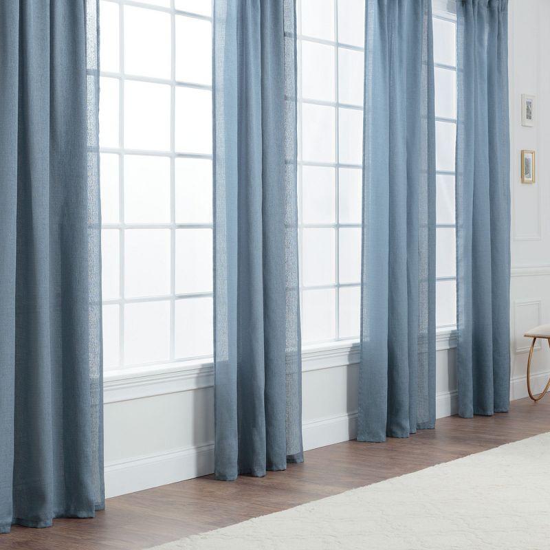 Chanasya 2pk Faux Belgian Flax Semi Sheer Window Curtain Panels - Set of 2 - 52 x 96 Inches Long - Dark Blue