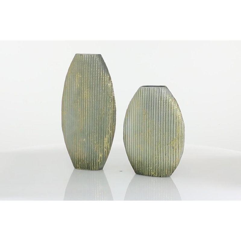 Set of 2 Oval Textured Metal Vase White/Gold - Olivia & May