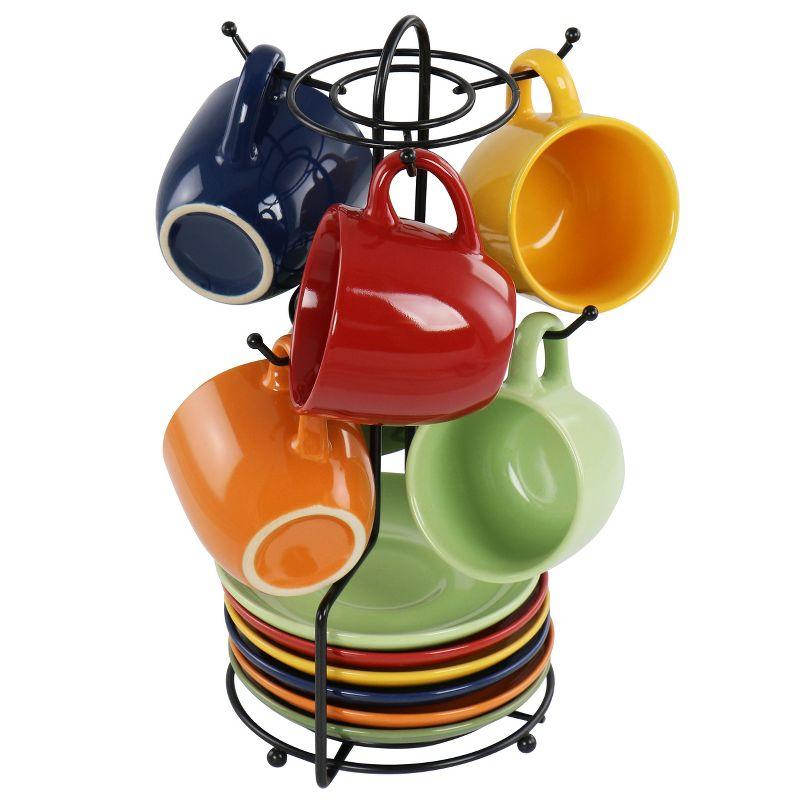 Gibson Home Color Cafe 13 Piece Espresso Mug and Saucer Set with Metal Rack in Assorted Colors