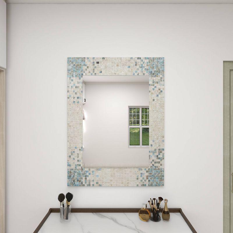 Mother of Pearl Handmade Mosaic Wall Mirror with Blue Corners Cream - Olivia & May