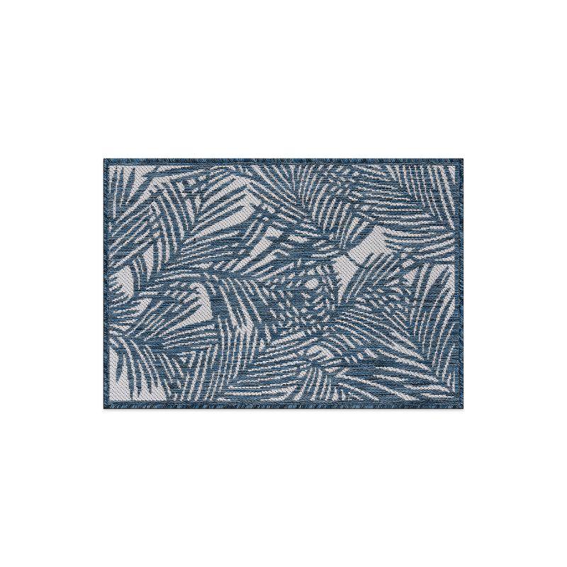 World Rug Gallery Contemporary Palm Leaf Textured Flat Weave Indoor/Outdoor Area Rug - NAVY 2'x3'
