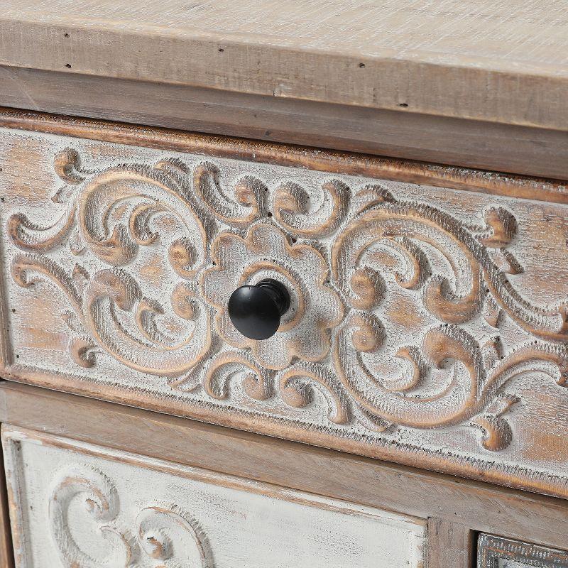 LuxenHome 8-Drawer 32.25" H x 25.75" W Rustic Carved Wood Accent Chest. Brown