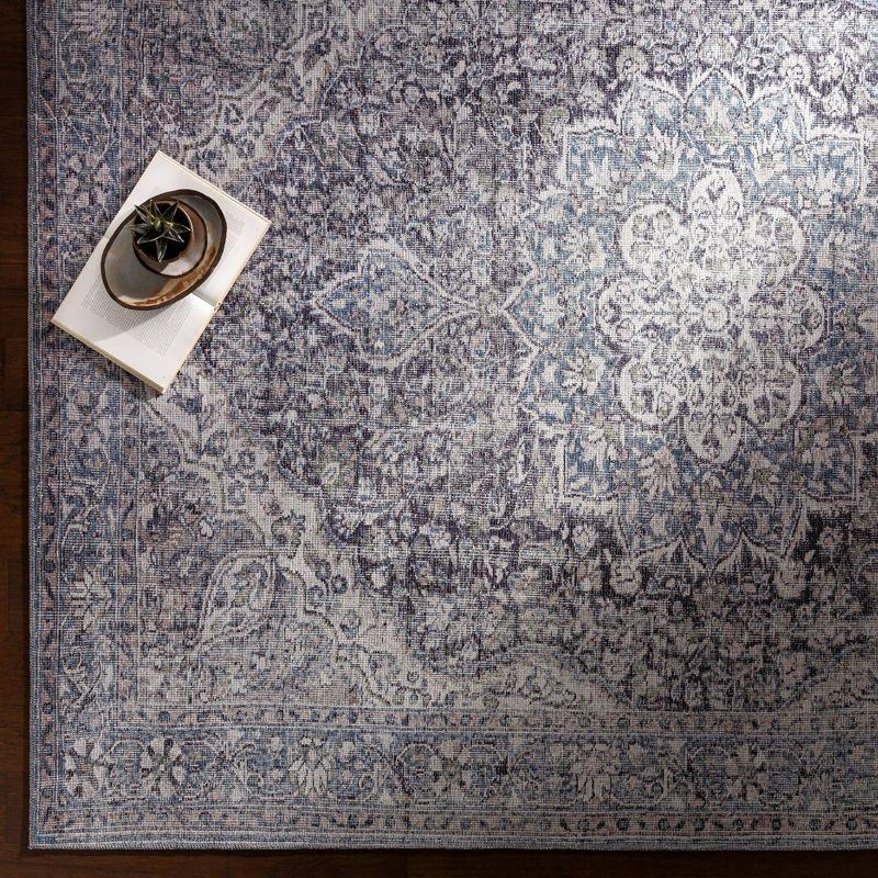 Livabliss 2'7"x10' Colin Traditional Machine Washable Rug Light Blue: Flat Pile, Pet Friendly, Indoor Use