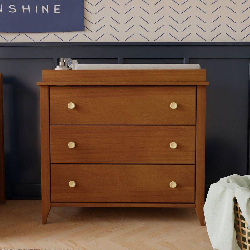 Sprout 3-Drawer Mid-Century Modern Changer Dresser in Chestnut/Natural