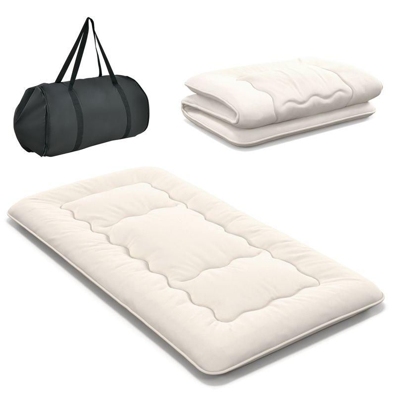 Beige Twin Futon Mattress with Washable Cover and Carry Bag