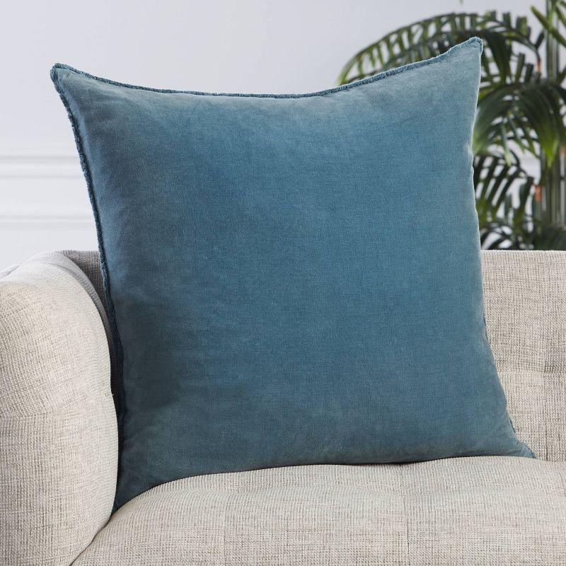 26"x26" Oversized Sunbury Down Square Throw Pillow Blue - Jaipur Living: Fringe-Trimmed, Art Deco, Cotton
