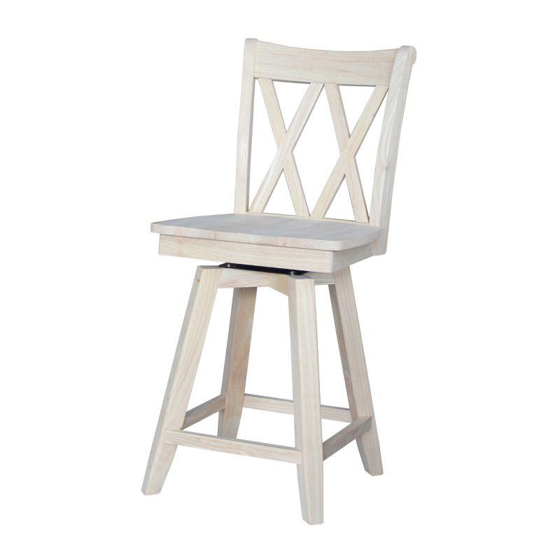 24" Double X Back Counter Height Barstool with Swivel and Auto Return Unfinished - International Concepts: Hardwood Frame