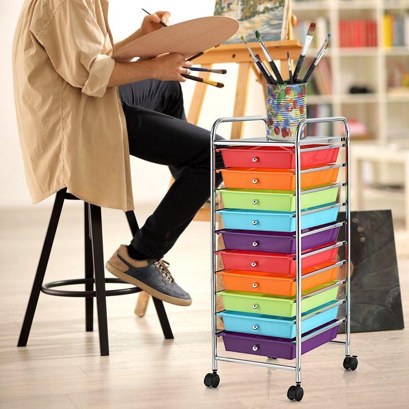 Costway 10 Drawer Rolling Storage Cart Scrapbook Paper Office School Organizer Gradient Black/Gradient Pink/Multicolor/Yellow/Colorful/Clear/Black/Hot Pink/Skin Pink/Purple