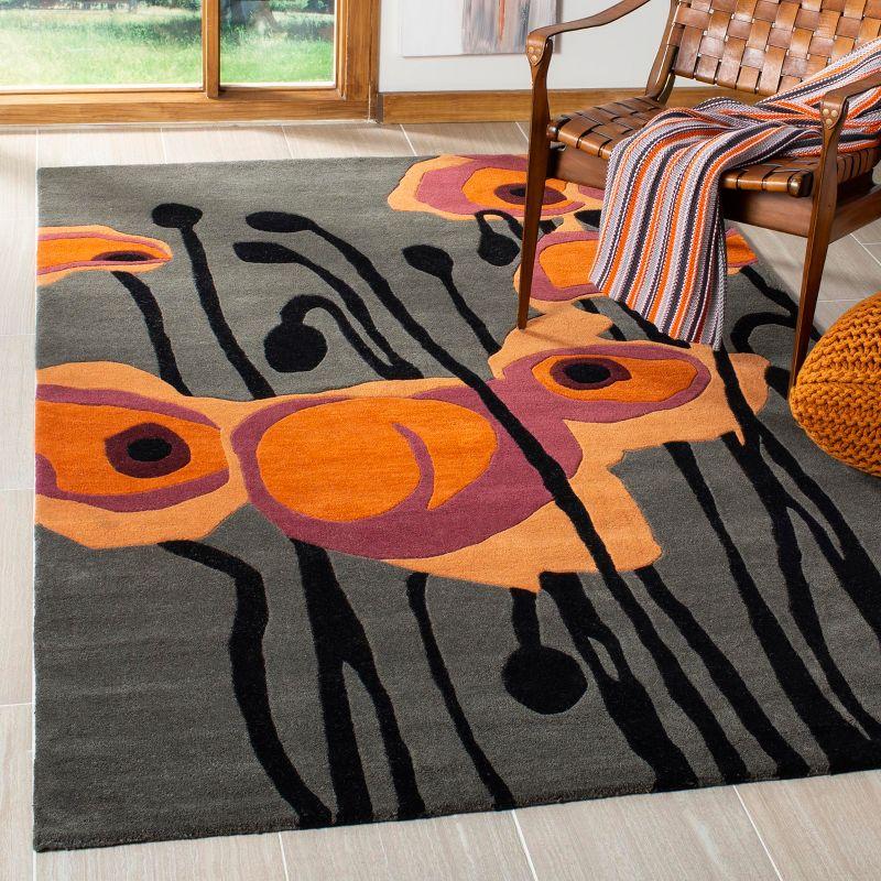 Gray and Orange Floral Hand-Tufted Wool Area Rug, 6' x 9'