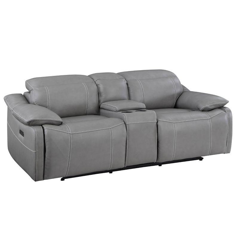 Gray Faux Leather Power Reclining Loveseat with Storage and Cup Holder