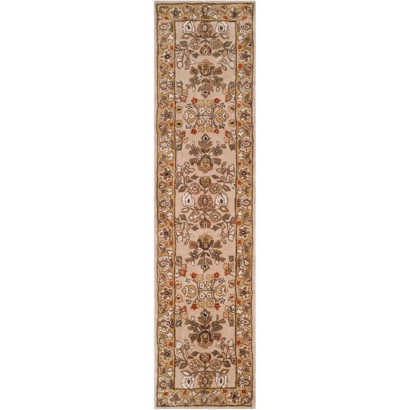 Ivory and Gold Hand-Knotted Wool Runner Rug