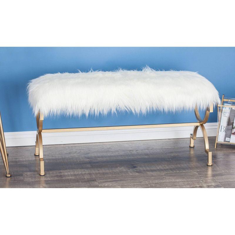 Faux Fur Cushion Bench White - Olivia & May: Chic Entryway Seating, 2-Person Metal Frame