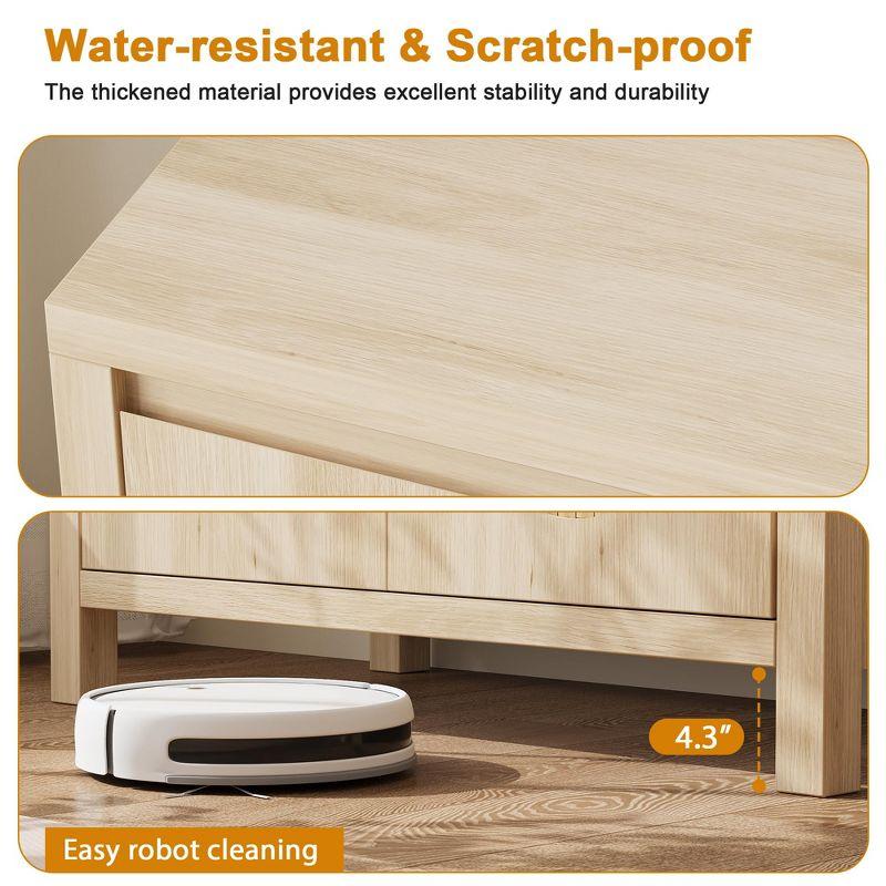 Rattan Storage Cabinet, Wooden Sideboard Buffet Cabinet with Doors and Shelves, Small Console Cabinet with Storage