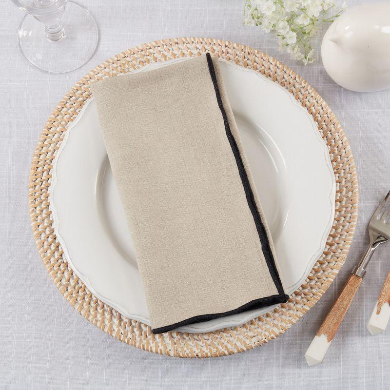 Saro Lifestyle Stitched Border Stonewashed Linen Napkins (Set of 4), Black/Natural, 20" x 20"