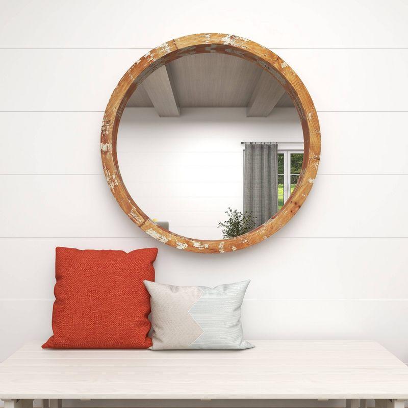 Olivia & May Vintage Wall Mirror Brown: Round Wood Frame, No Assembly, Spot Clean, 39.5" Diameter