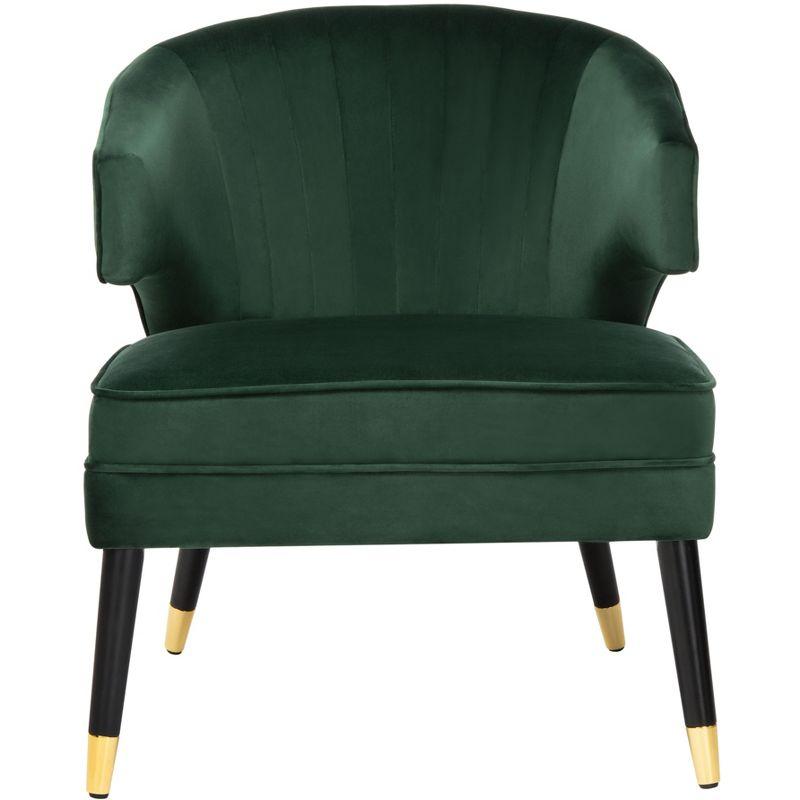 Transitional Forest Green Velvet Barrel Accent Chair with Black Wood Legs