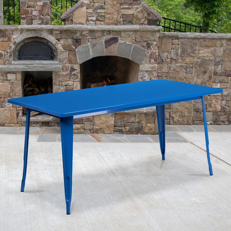 Blue Metal Rectangular Indoor-Outdoor Dining Table