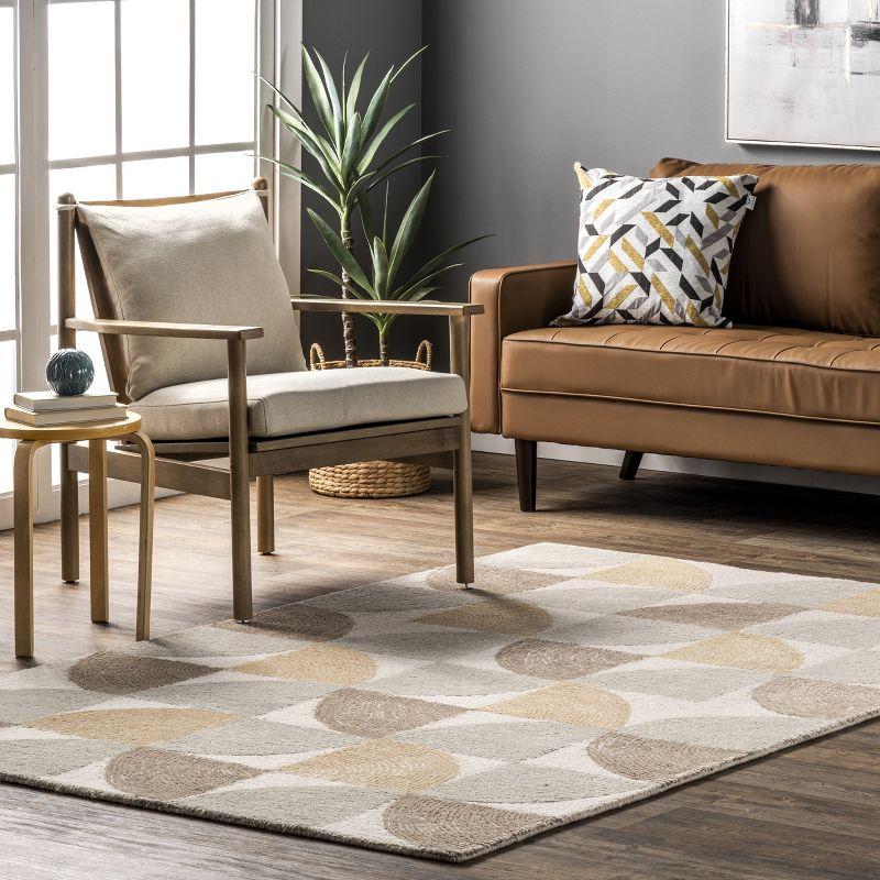 Handmade Tufted Geometric Wool Area Rug, 8' x 10', Beige