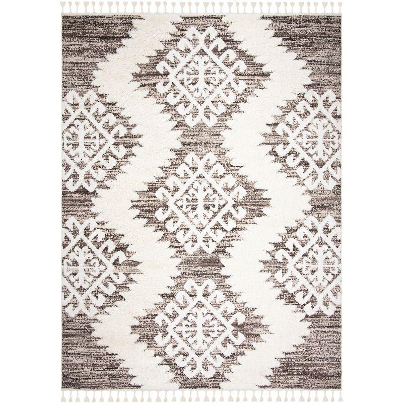 Moroccan Tassel Shag MTS652 Power Loomed Area Rug - Ivory/Brown - 8'9"x11'9" - Safavieh.