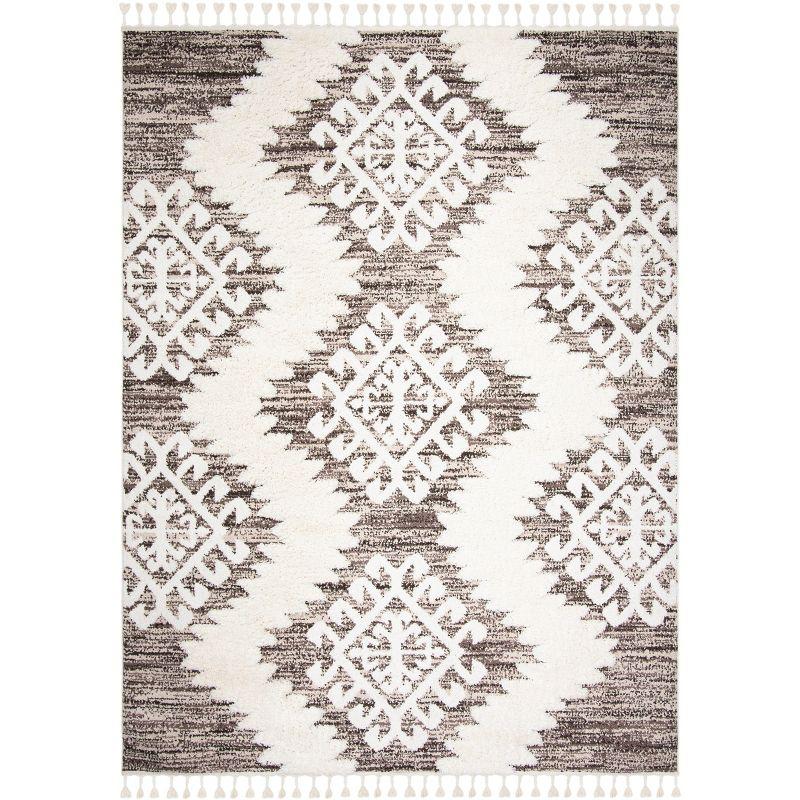 Ivory Diamond Braided 9' x 12' Handmade Shag Area Rug