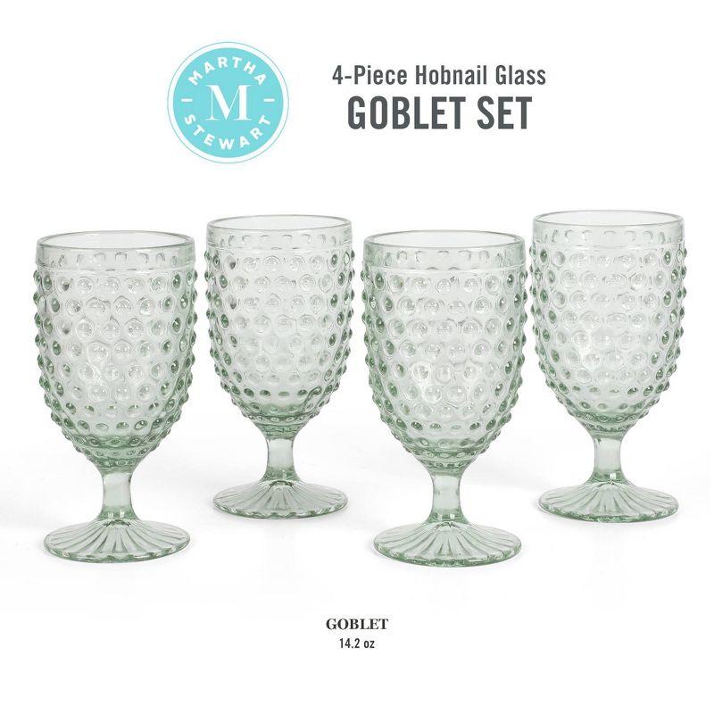 Martha Stewart Chauncey 4-Pack 14.2 oz Hobnail Handmade Glass Goblet - Pink