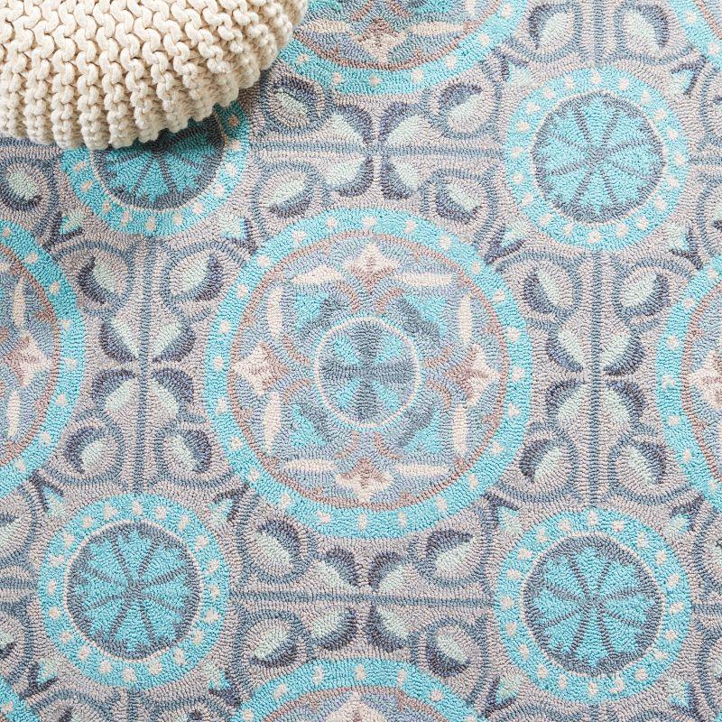 Mint Aqua Floral Hand-Hooked Synthetic Area Rug 6' x 9'