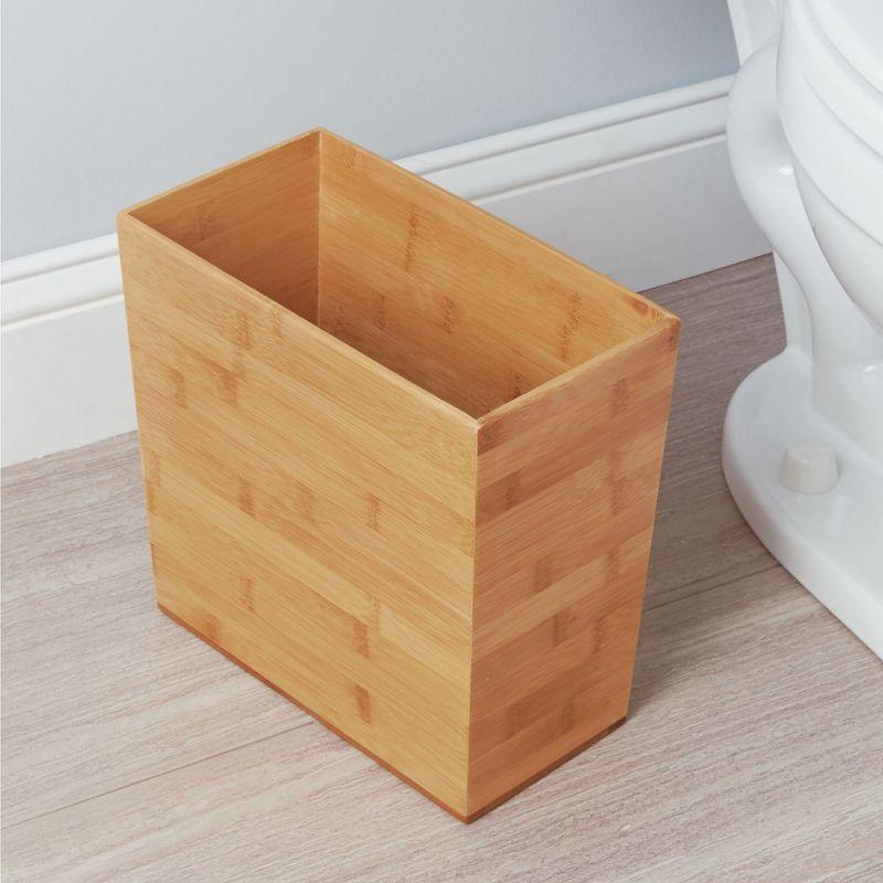 Compact Natural Bamboo Rectangular Wastebasket