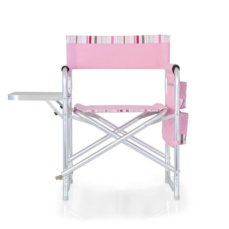 Pink Striped Aluminum Folding Camping Chair with Side Table