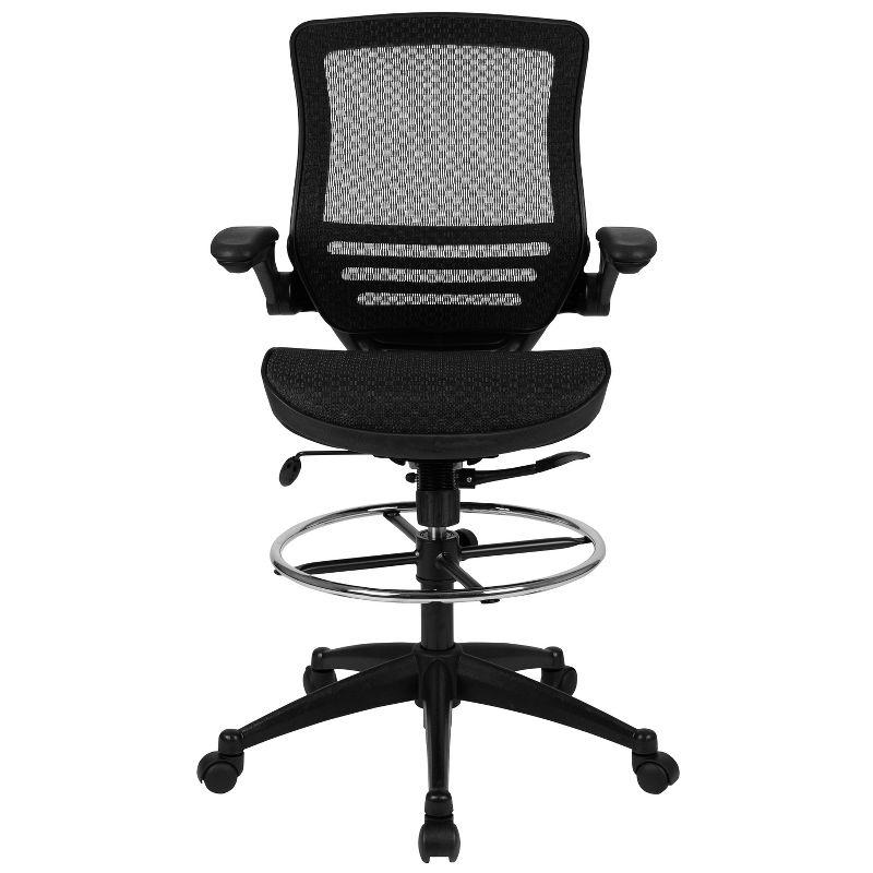 Flash Furniture Mid-Back Transparent Mesh Drafting Chair with Flip-Up Arms