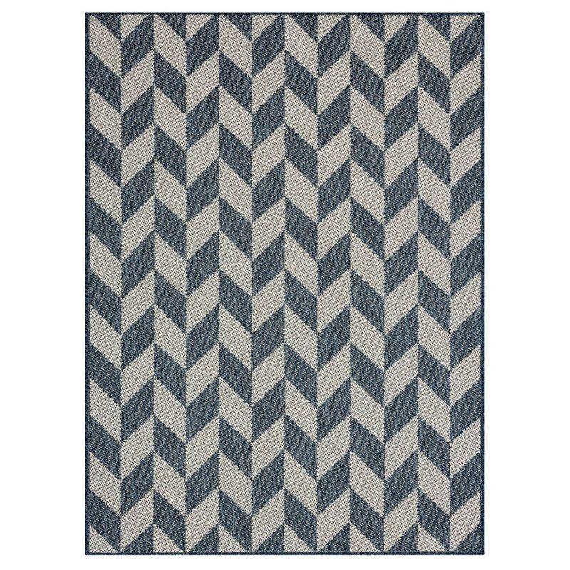 NICOLE MILLER NEW YORK Patio Country Calla Herringbone Indoor/Outdoor Area Rug, Blue/Cream