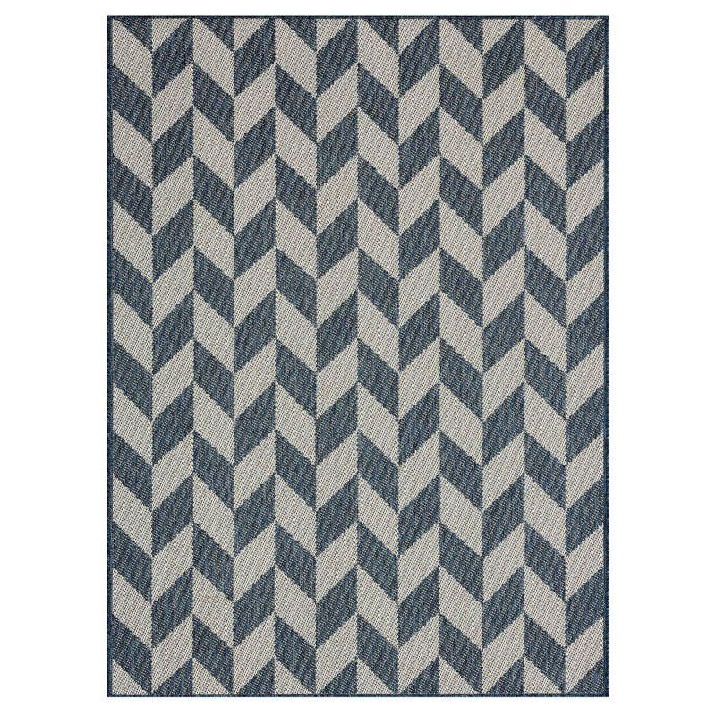 Modern Geometric Blue/Cream 5' x 7' Indoor/Outdoor Area Rug