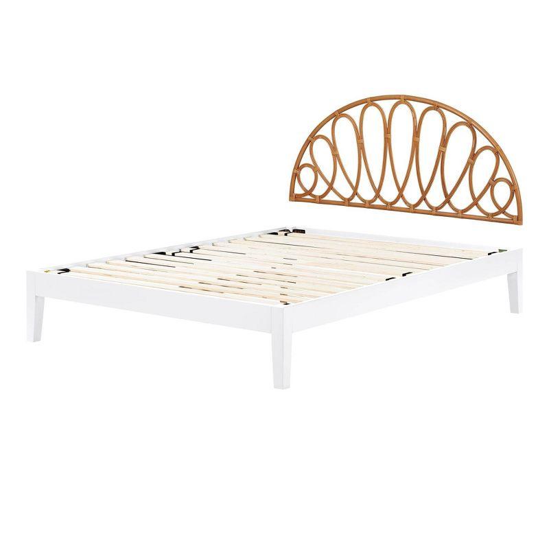 South Shore Hoya Queen Wooden Bed And Rattan Wall-Mounted Flower Petals Headboard Set
